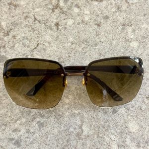 Gucci Vintage Shiny Brown/Dark Havana Rimless Sunglasses